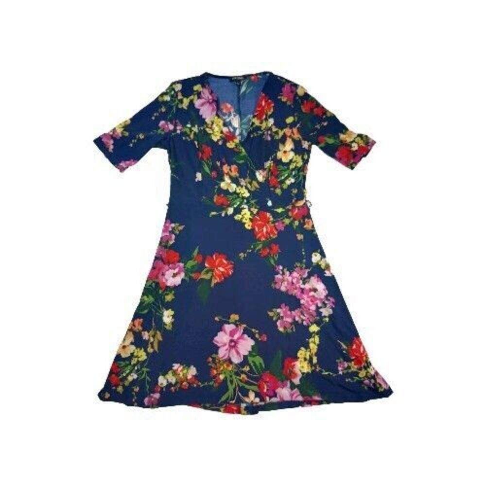 Roz & Ali Sz M Navy Shimmer Blue  Floral Classic Flowing A Line Dress